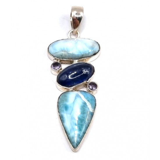 pendant larimar - kyanite - amethyst