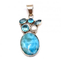 pendant larimar - blue topaz - pearl