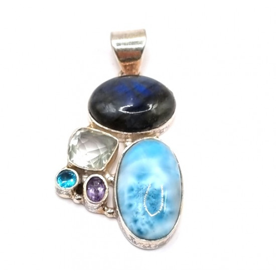 pendant larimar - labradorite - amethyst - blue topaz - citrine