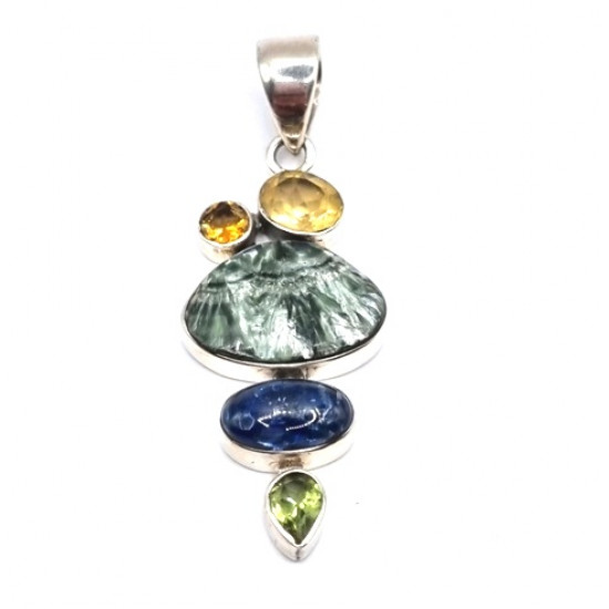 pendant seraphinite - citrine - kyanite - peridot