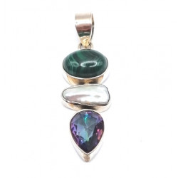pendant malachite - mistyc topaze - pearl