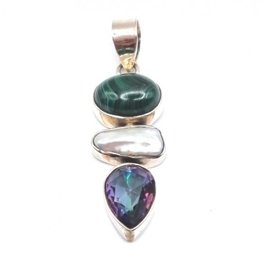 pendant malachite - mistyc topaze - pearl