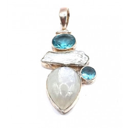 pendant moonstone - blue topaz - pearl