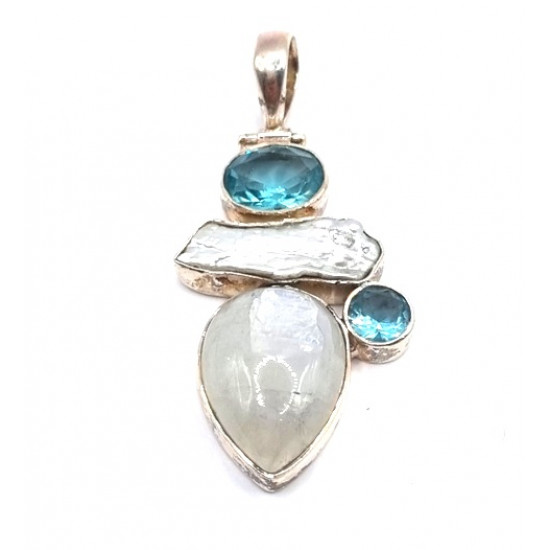 pendant moonstone - blue topaz - pearl