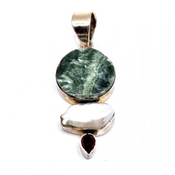 pendant seraphinite - garnet - pearl