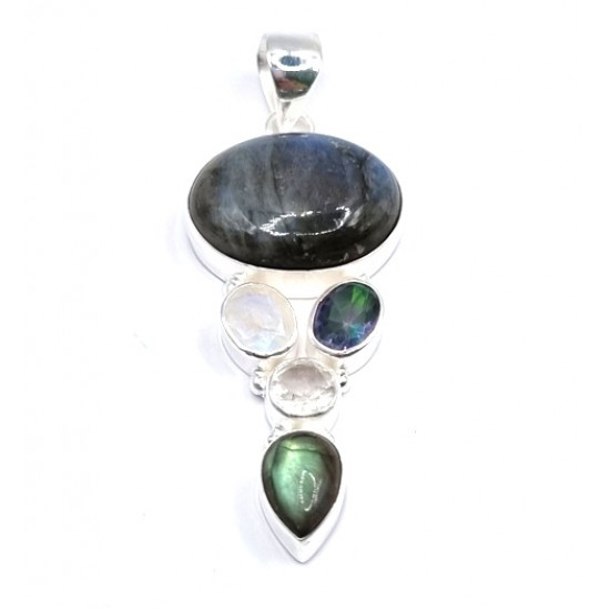 pendant labradorite - mystic topaz - quartz