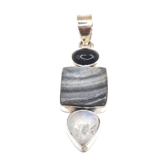 pendant drusy - black onyx - moonstone