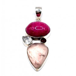 pendant irradiated moonstone - quartz - garnet - rose quartz