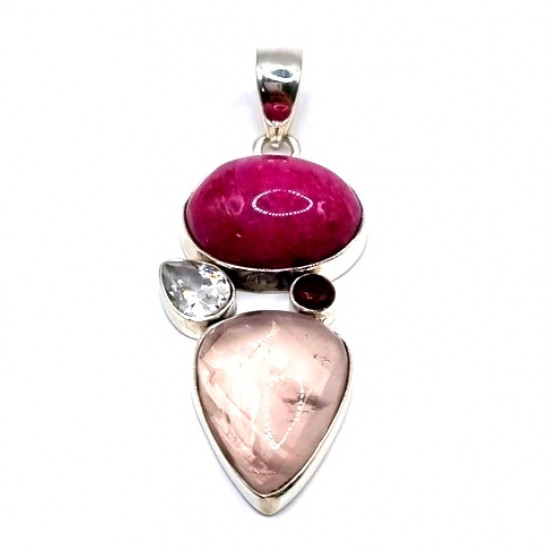pendant irradiated moonstone - quartz - garnet - rose quartz