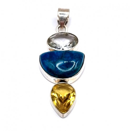 pendant blue apatite - citrine - quartz