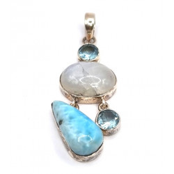 pendant larimar - blue topaz - moonstone