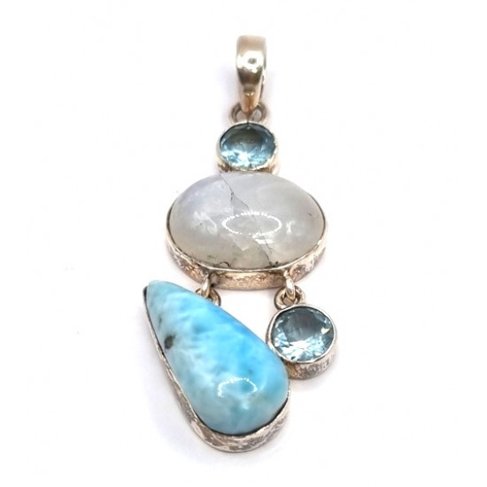 pendant larimar - blue topaz - moonstone