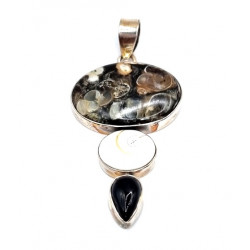 pendant fossil stone - sainte lucie eyes - black onyx