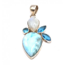 pendant larimar - blue topaz - moonstone