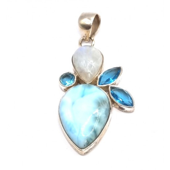 pendant larimar - blue topaz - moonstone