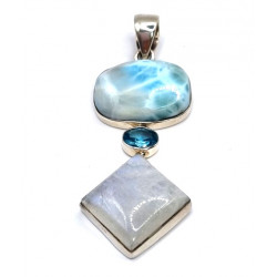 pendant larimar - blue topaz - moonstone