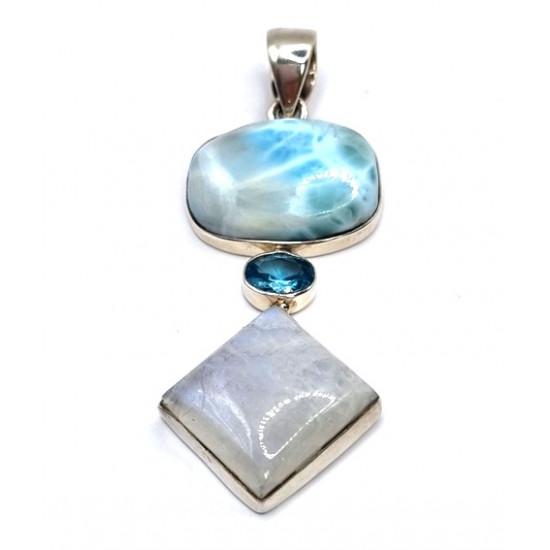 pendant larimar - blue topaz - moonstone