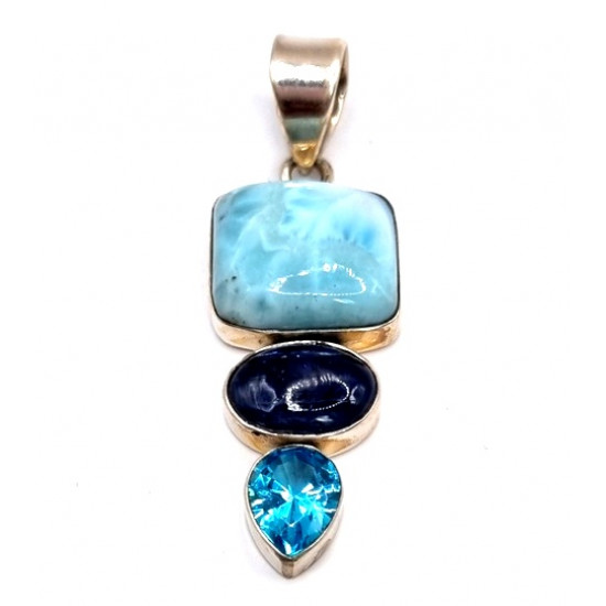pendant larimar - kyanite - blue topaz