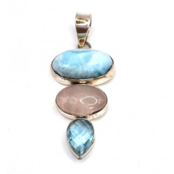 pendant larimar - blue topaz - rose quartz