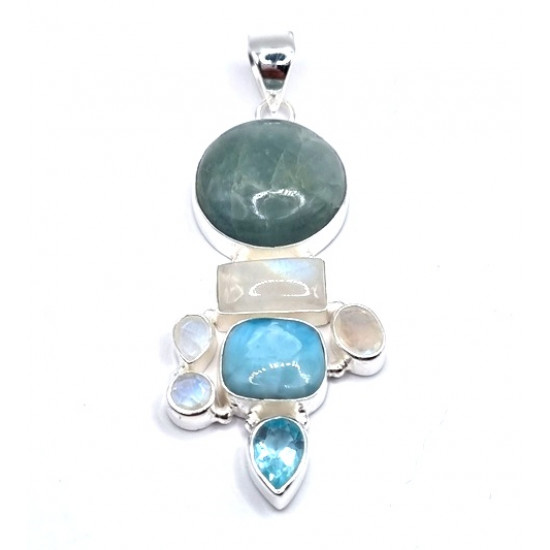 pendant aquamarine - moonstone - larimar - blue topaz