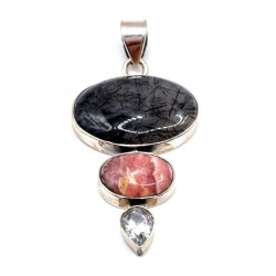 pendant tourmaline quartz - rhodocrosite - quartz