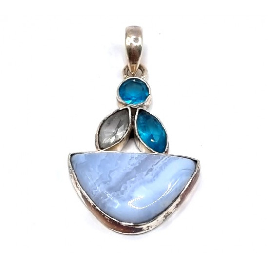 pendant blue chalcedony - labradorite - blue topaze