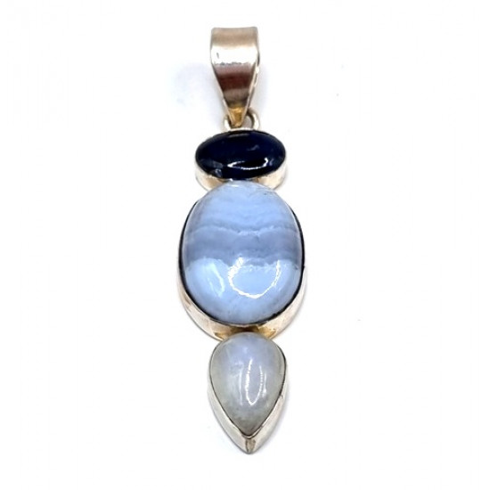 pendant blue chalcedony - kyanite - moonstone