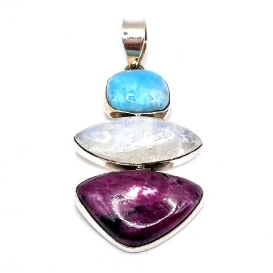 pendant larimar - eudialyte - moonstone
