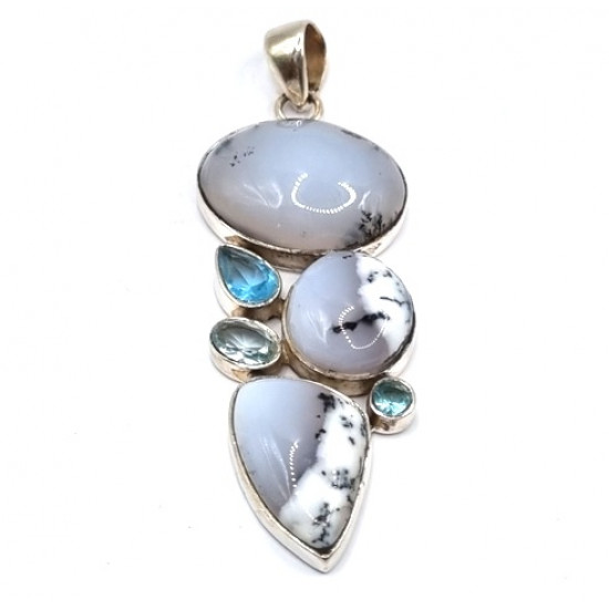 pendant dendrite agate - blue topaze