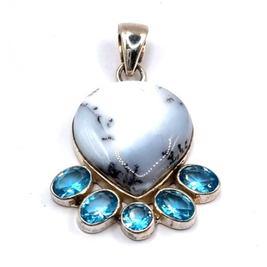 pendant dendrite agate - blue topaze