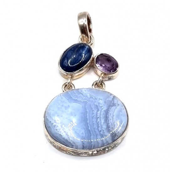 pendant blue chalcedony - kyanite - amethyst