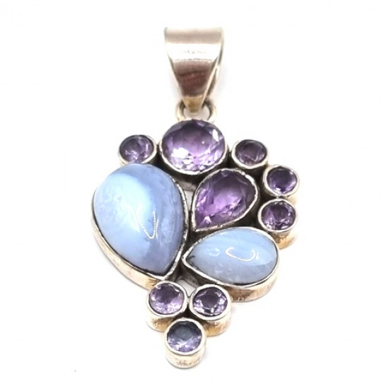 pendant blue chalcedony - amethyst
