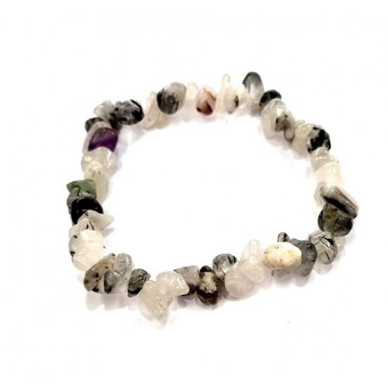 Black Tourmaline and Quartz Chips Bracelet Black Tourmaline and Quartz Chips Bracelet