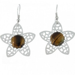 boucles d'oreilles argent oeil de tigre E-38-01