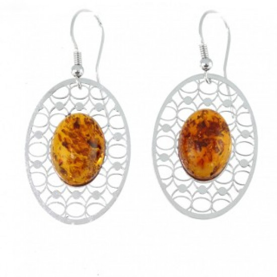 Sterling Silver Amber Earrings E-58-07 Sterling Silver Amber Earrings E-58-07