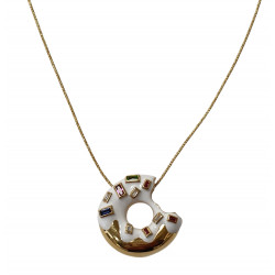 collier donut blanc plaque or
