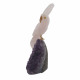 parrot rose quartz on amethyst