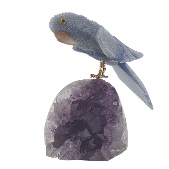 parrot blue aventurine on amethyst