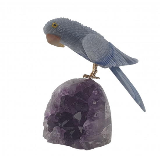parrot blue aventurine on amethyst