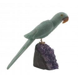 Perroquet aventurine verte sur amethyste