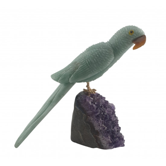parrot green aventurine on amethyst