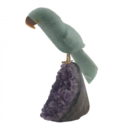parrot green aventurine on amethyst