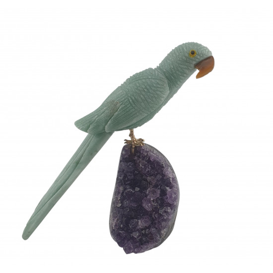 parrot green aventurine on amethyst