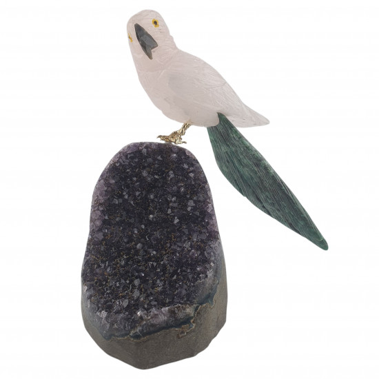 parrot rose quartz - serpentine on amethyst