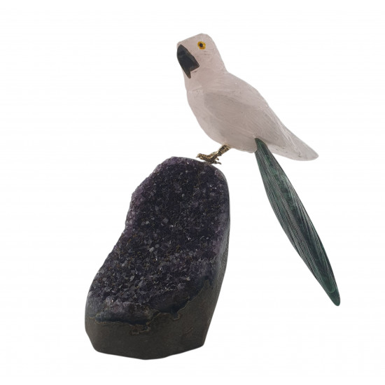 parrot rose quartz - serpentine on amethyst