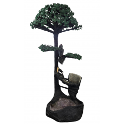 amethyst tree fountain with green aventurine leaf and two hand carved toucan