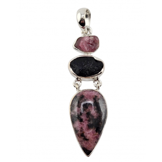 pendant rhodonite - tektite silver