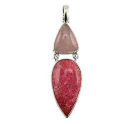 pendant thullite - rose quartz silver