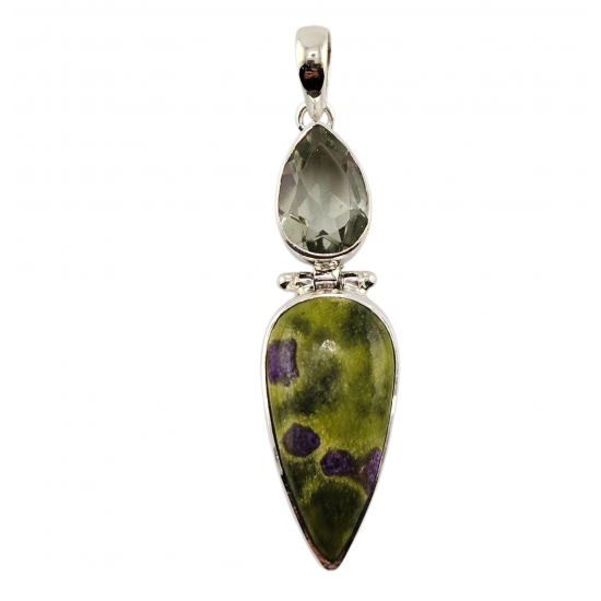 pendant stichtite and green amethyst silver