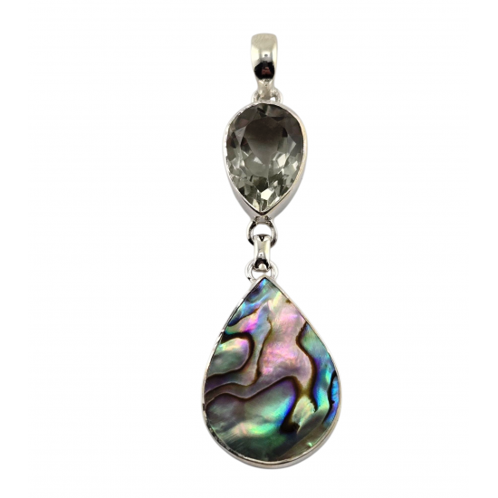 pendentif Abalone et amethyste verte argent